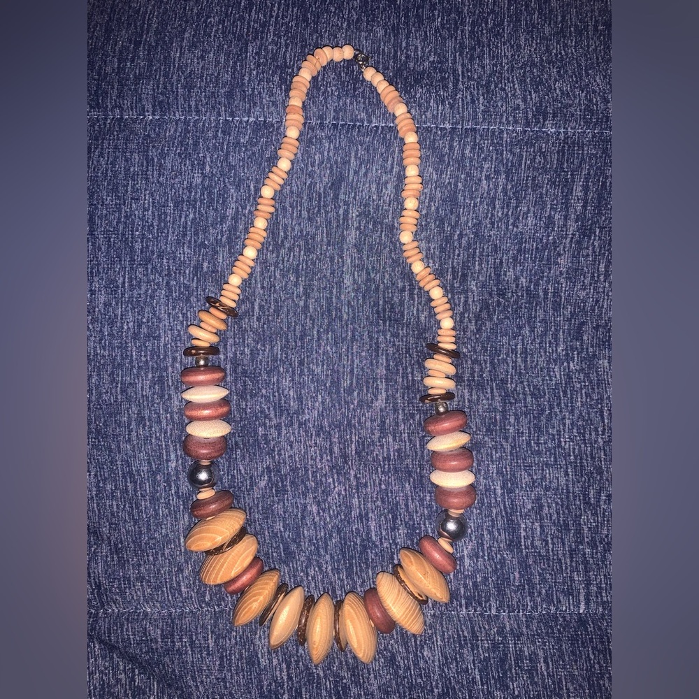 Wooden Brown and Tan Beaded Necklace